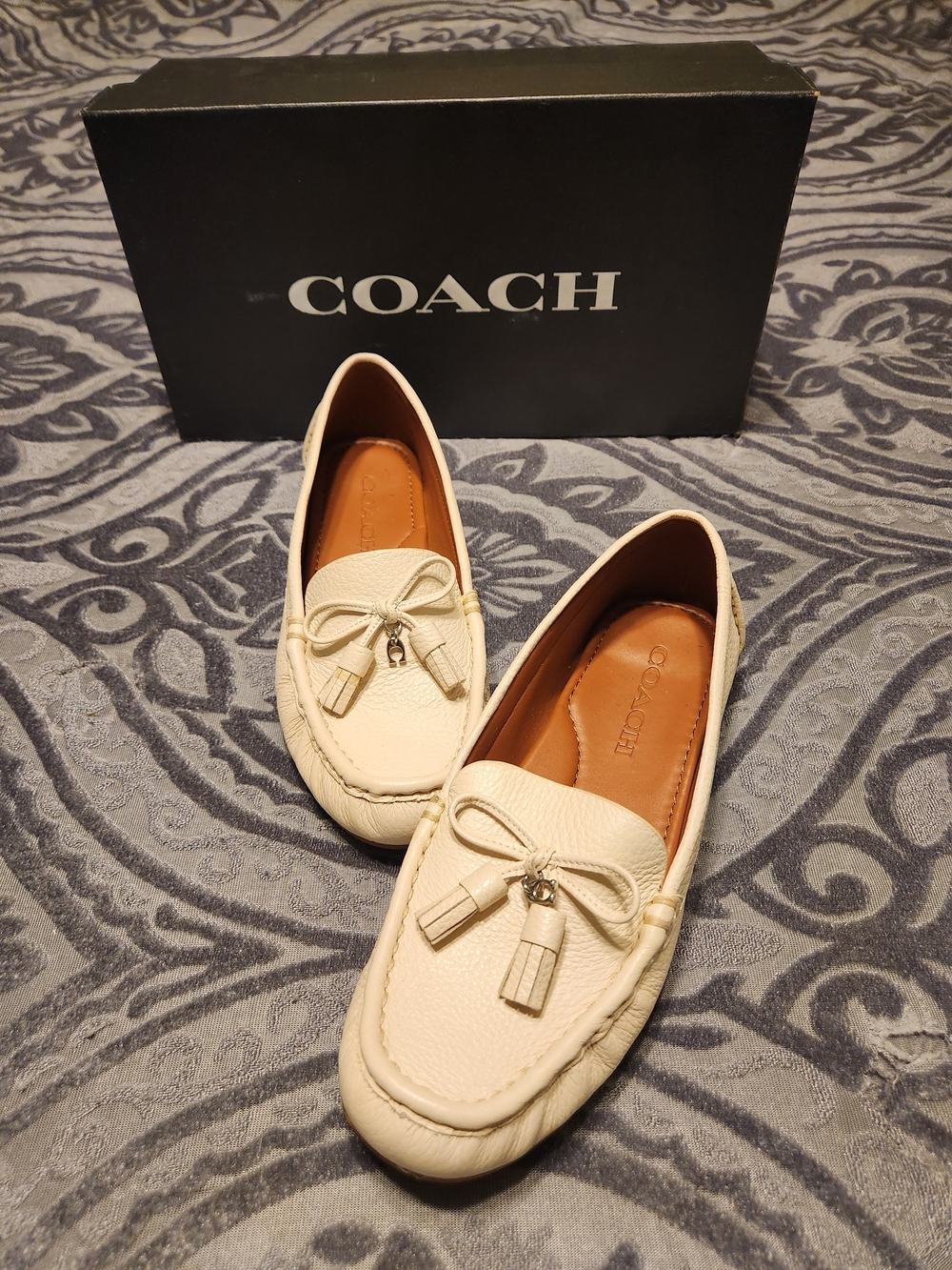 Coach Women's Cream Leather Tassel Loafers